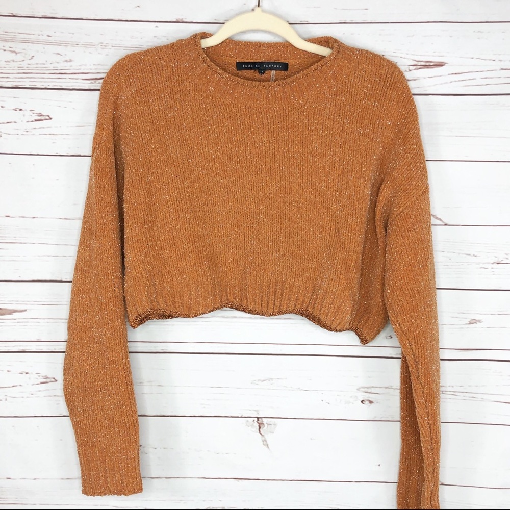 English Factory Cropped Knit Metallic Sweater NWT - Picture 3 of 6